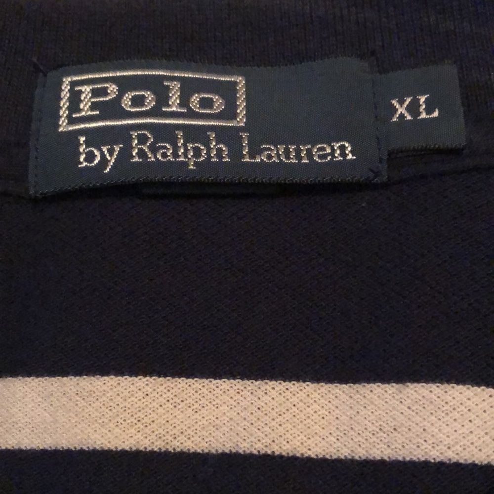 POLO RALPH LAUREN Navy and White Striped Cotton Polo Shirt Size Extra Large - Picture 3 of 8